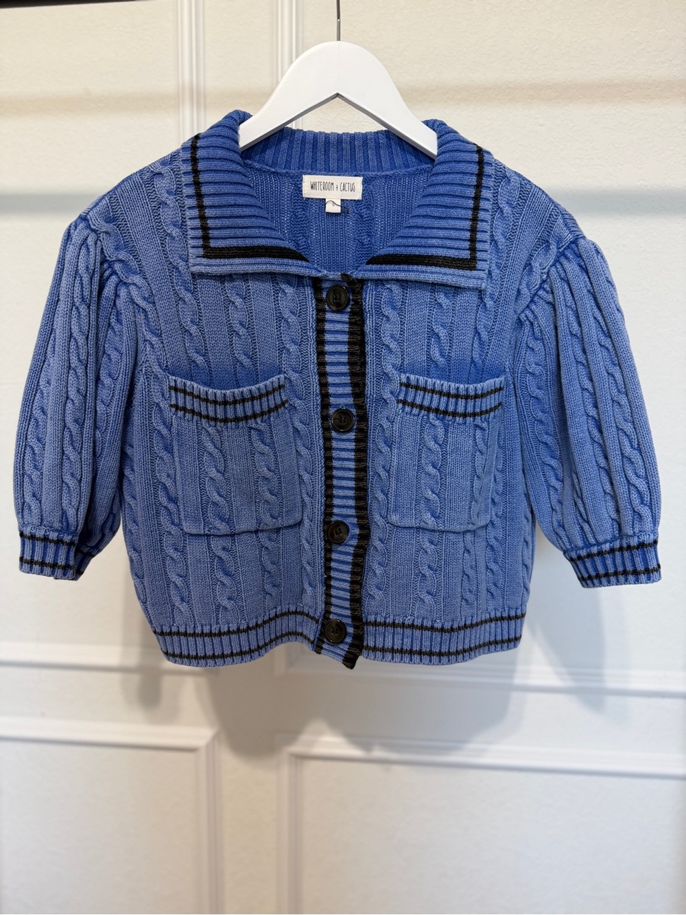 Sea New York Blue Cable-Knit Pocket Cardigan Jacket